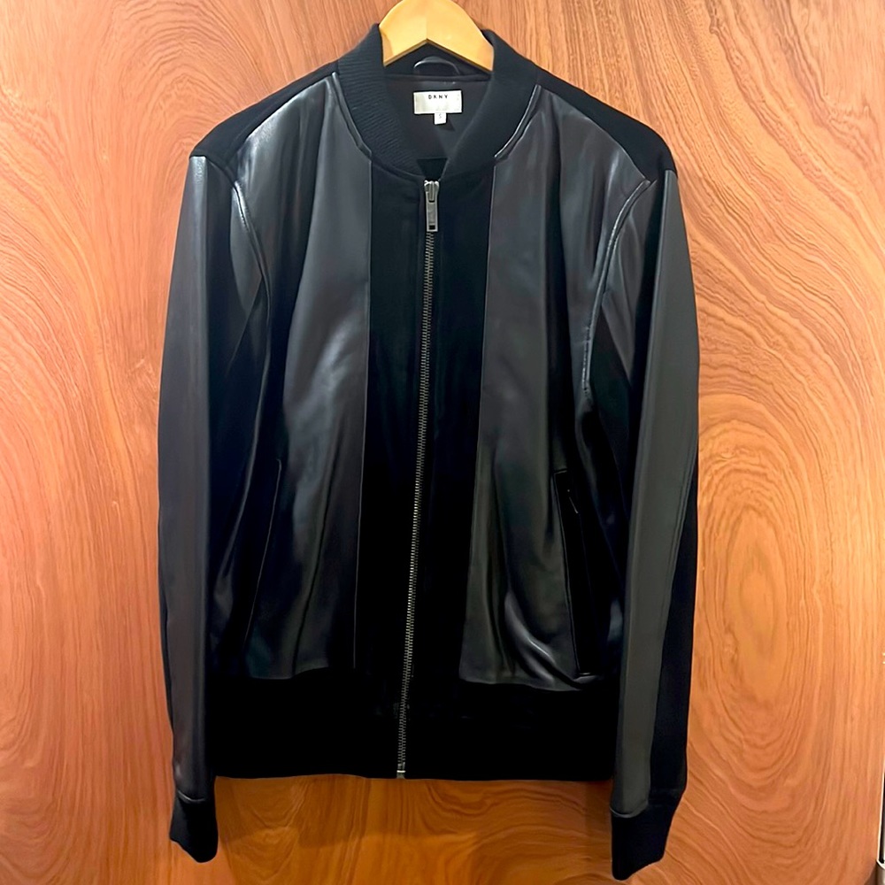 DKNY Lambskin Leather and Suede Bomber Jacket
